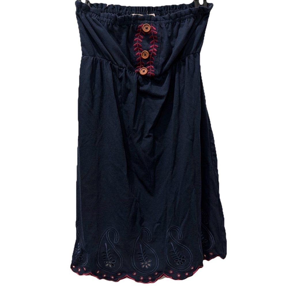 Rewind Navy eyelet Aztec maxi strapless dress Embroidery boho chic feminist S